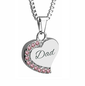 Dad Heart with Pink Crystals Cremation Urn Pendant