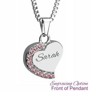Heart with Pink Crystals Cremation Urn Pendant - Optional Personalisation