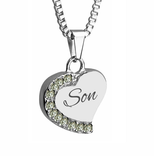 Son Heart with Crystals Cremation Urn Pendant