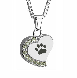 Paw Heart with Crystals Cremation Urn Pendant