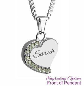 Heart with Crystals Cremation Urn Pendant - Optional Personalisation