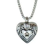 Paw Angel Wings Crystal Heart Cremation Urn Pendant