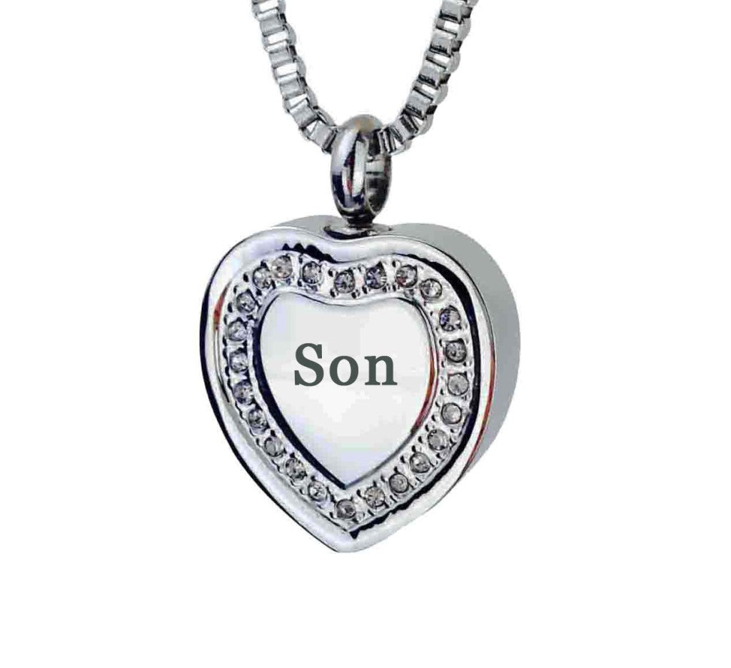 Son Crystal Heart Cremation Urn Pendant