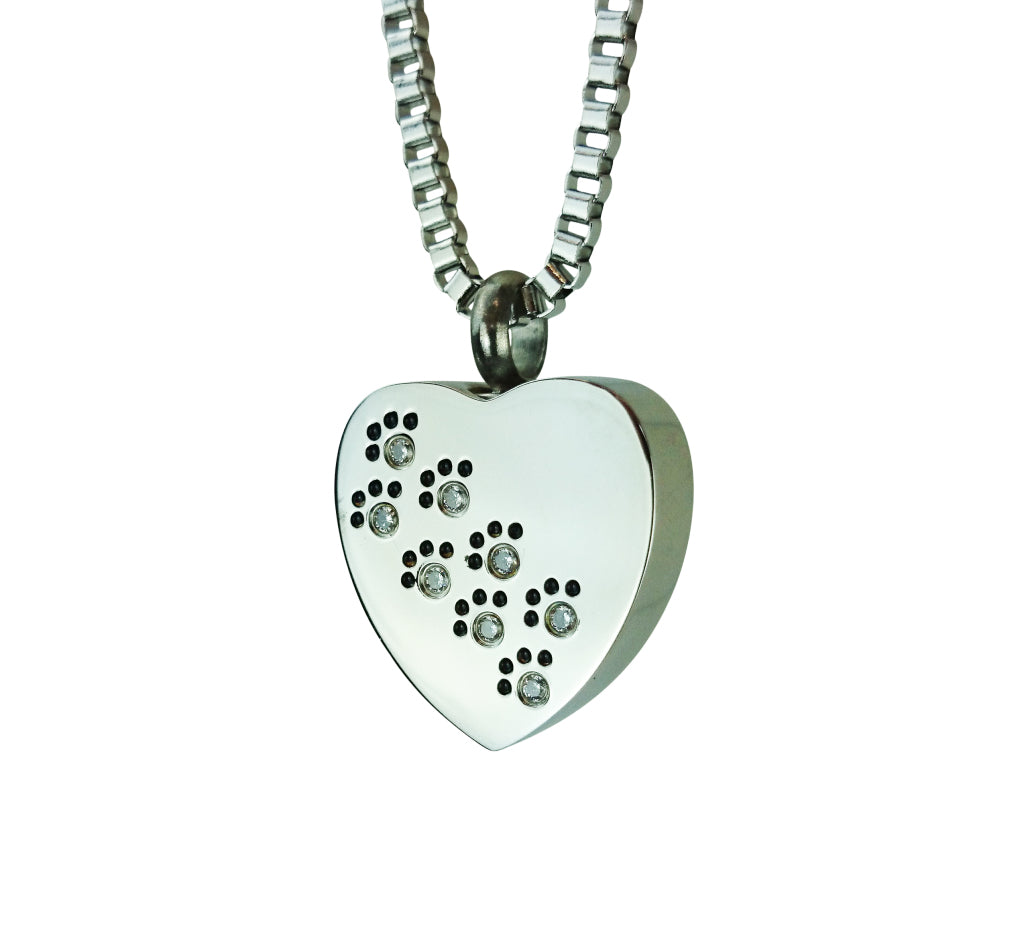 Crystal Personalised Paws on Heart Cremation Urn Pendant