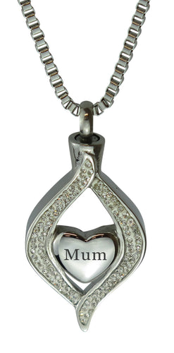 Mum Diamond Heart Cremation Urn Pendant