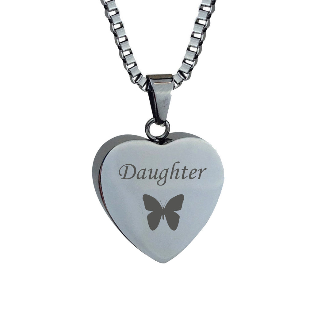 Daughter Butterfly Heart Cremation Urn Pendant