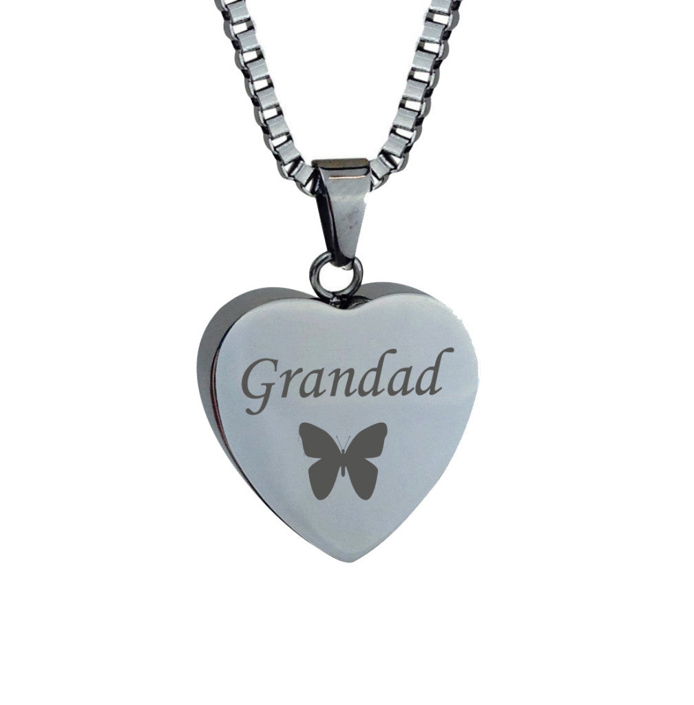 Grandad Butterfly Heart Cremation Urn Pendant