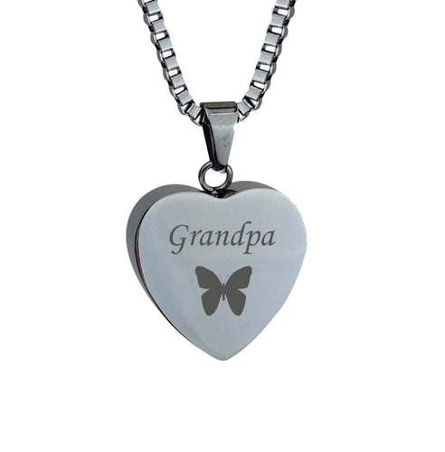 Grandpa Butterfly Heart Cremation Urn Pendant