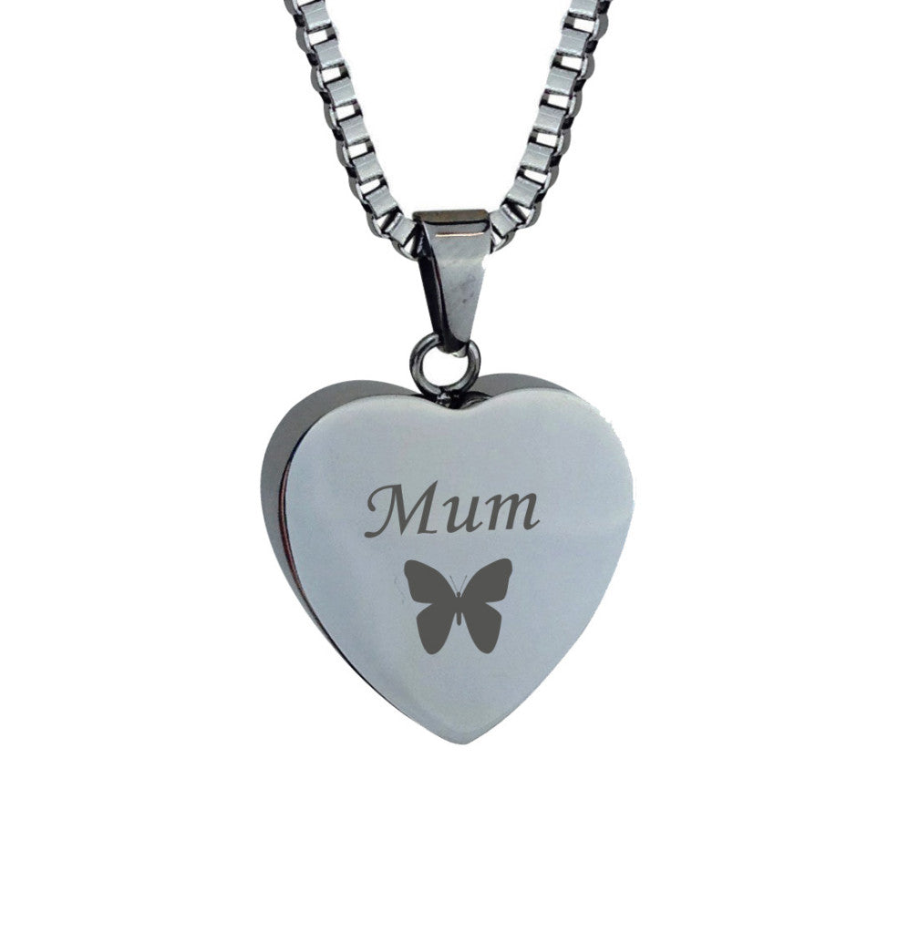 Mum Butterfly Heart Cremation Urn Pendant