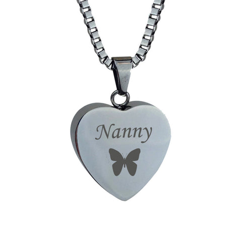 Nanny Butterfly Heart Cremation Urn Pendant