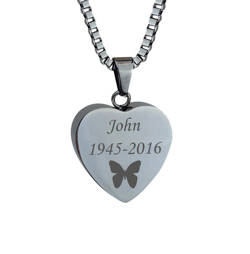 Personalised Butterfly Heart Cremation Urn Pendant