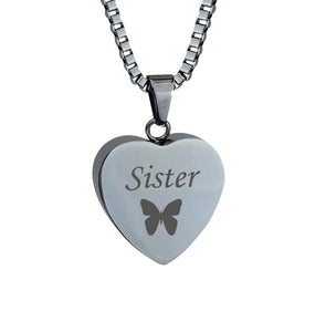 Sister Butterfly Heart Cremation Urn Pendant