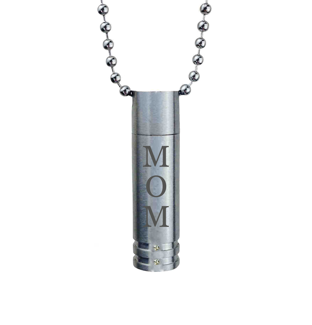 Mom Cylinder with Crystals Cremation Urn Pendant