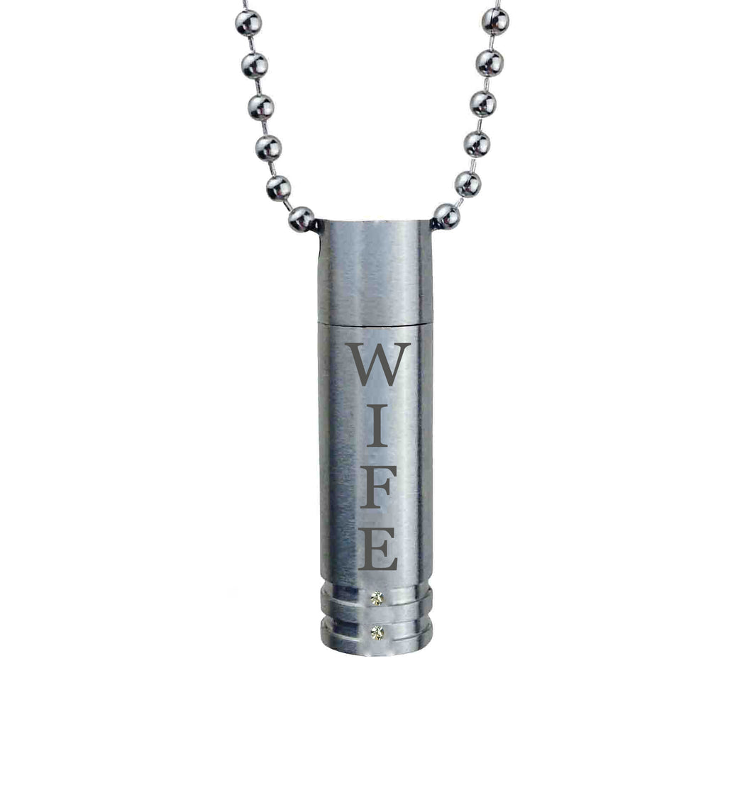 Wife Cylinder with Crystals Cremation Urn Pendant