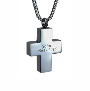 Personalised Name and Dates Cross Cremation Urn Pendant