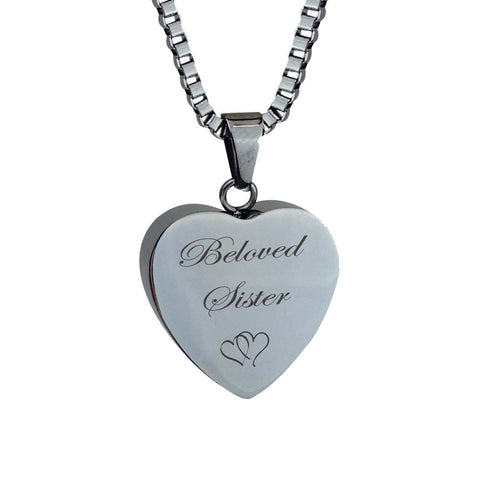 Beloved Sister Hearts Cremation Urn Pendant