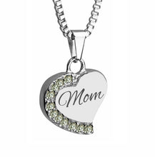 Mom Heart with Crystals Cremation Urn Pendant