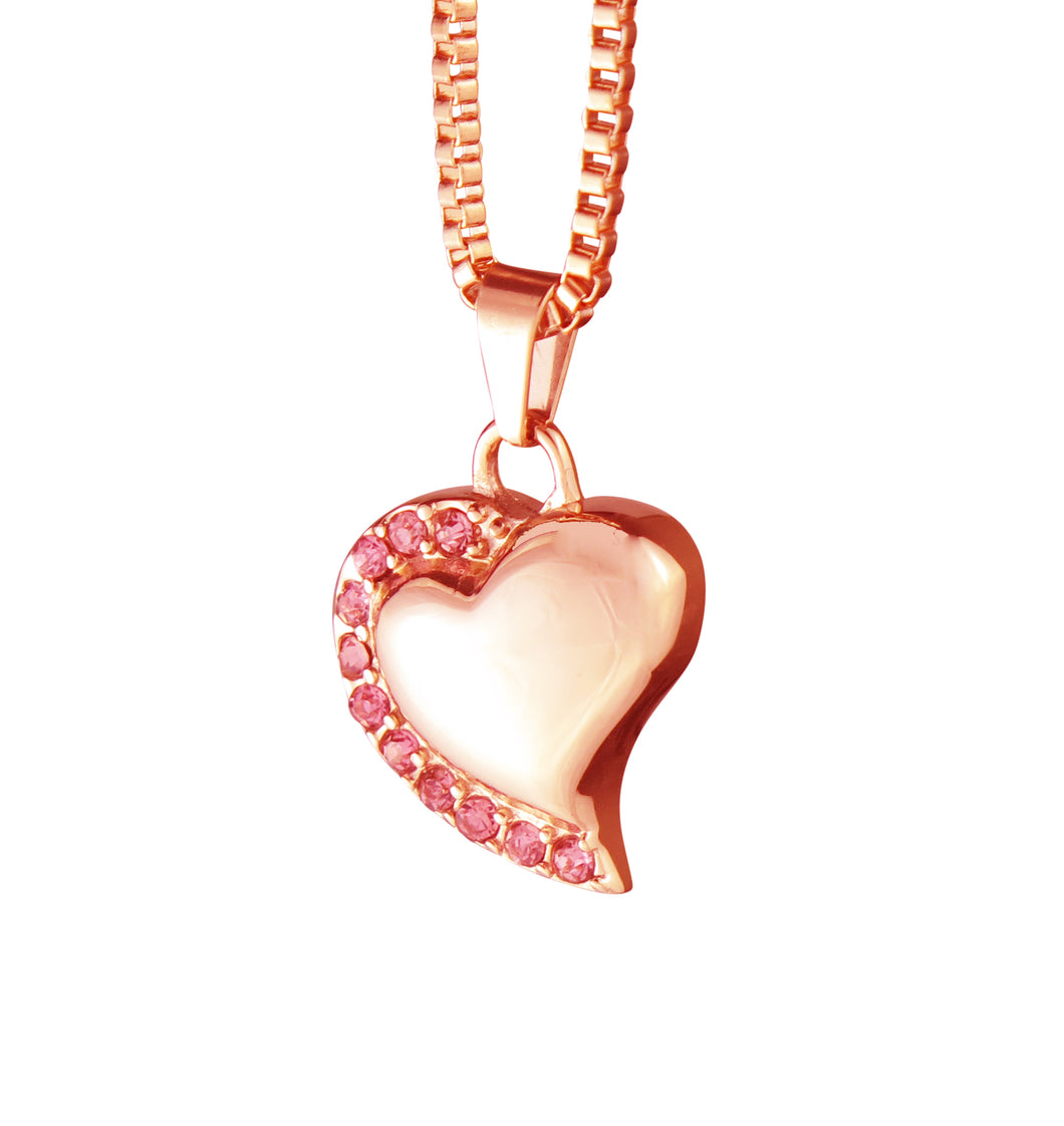 Rose Gold Heart with Pink Crystals Cremation Urn Pendant - Optional Personalisation
