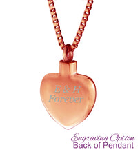 Rose Gold Smooth Heart Cremation Urn Pendant - Optional Personalisation