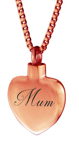Rose Gold Mum Heart Cremation Urn Pendant