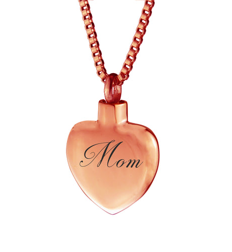 Rose Gold Mom Heart Cremation Urn Pendant