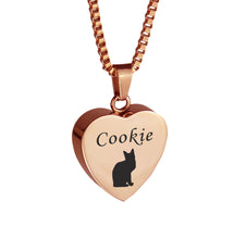 Personalised Cat Rose Gold Heart Pet Cremation Urn Pendant