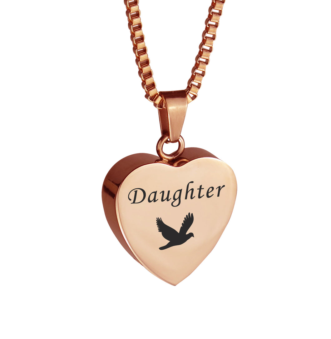 Daughter Dove Rose Gold Heart Cremation Urn Pendant