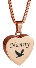 Nanny Dove Rose Gold Heart Cremation Urn Pendant