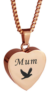 Mum Dove Rose Gold Heart Cremation Urn Pendant