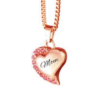 Mom Heart with Pink Crystals Rose Gold Cremation Urn Pendant