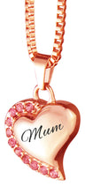 Mum Heart with Pink Crystals Rose Gold Cremation Urn Pendant