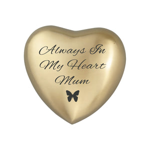 Always in my Heart Mum Golden Butterfly Heart Brass Keepsake Urn