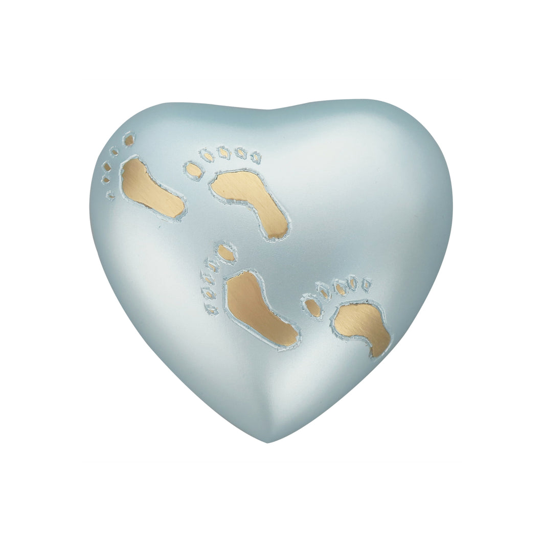 Baby Blue Footprints Heart Brass Keepsake Urn