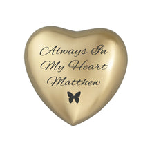 Always in my Heart Personalised Golden Butterfly Heart Brass Keepsake Urn