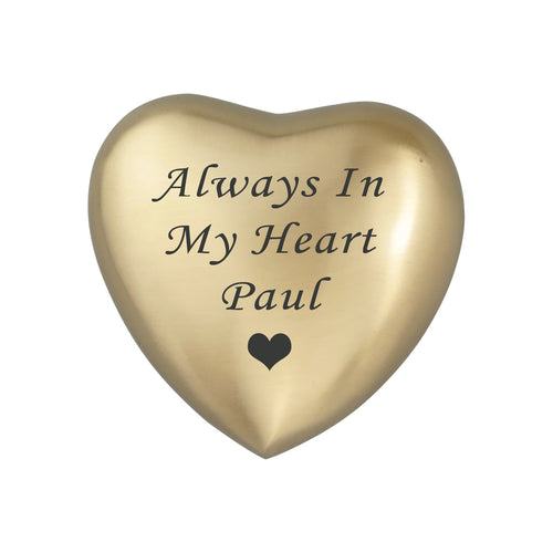 Always in my Heart Personalised Golden Heart Brass Keepsake Urn