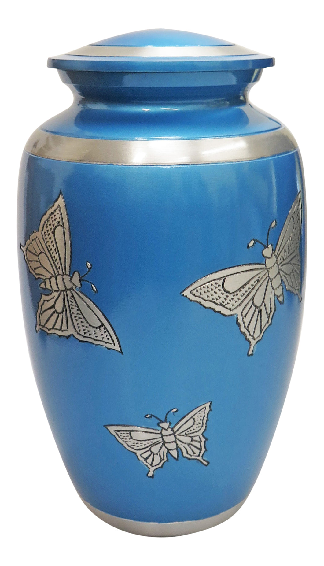 Large Aluminium Blue & Silver Butterfly Adult Urn with Optional Personalised Engraving