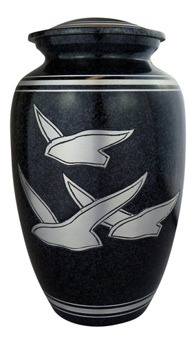 Large Aluminium Black Flying Birds Adult Brass Urn with Optional Personalised Engraving
