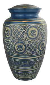 Large Vintage Art Deco Blue & Gold Adult Brass Urn