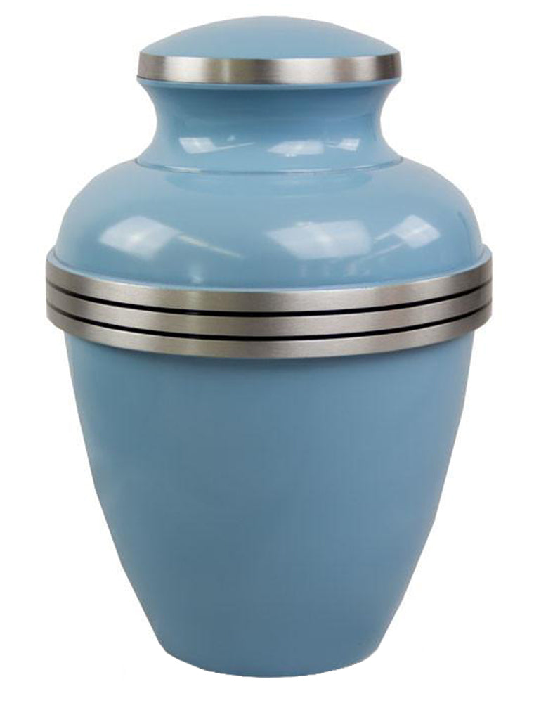Baby Blue and Silver Hand Painted Aluminium Brass Keepsake Urn with Optional Personalised Engraving