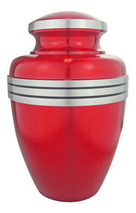 Large Aluminium Red and Silver Adult Brass Urn with Optional Personalised Engraving