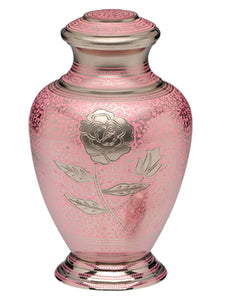 Large Pink & Silver Rose Patterned Adult Brass Urn by Love to Treasure