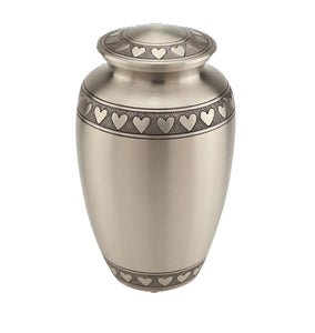 Large Classic Silver with Hearts Adult Brass Urn with Optional Personalised Engraving
