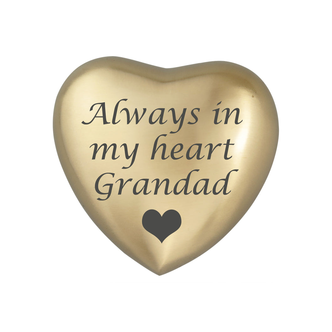 Always in my Heart Grandad Golden Heart Brass Keepsake Urn