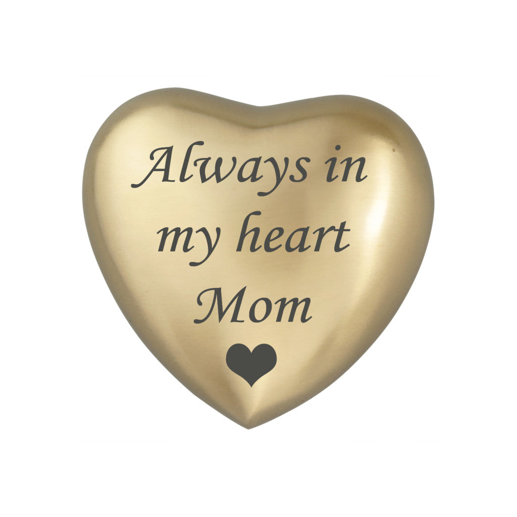 Always in my Heart Mom Golden Heart Brass Keepsake Urn