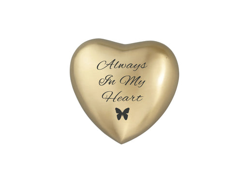 Always in my Heart Golden Butterfly Heart Brass Keepsake Urn
