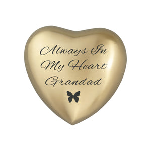 Always in my Heart Grandad Golden Butterfly Heart Brass Keepsake Urn