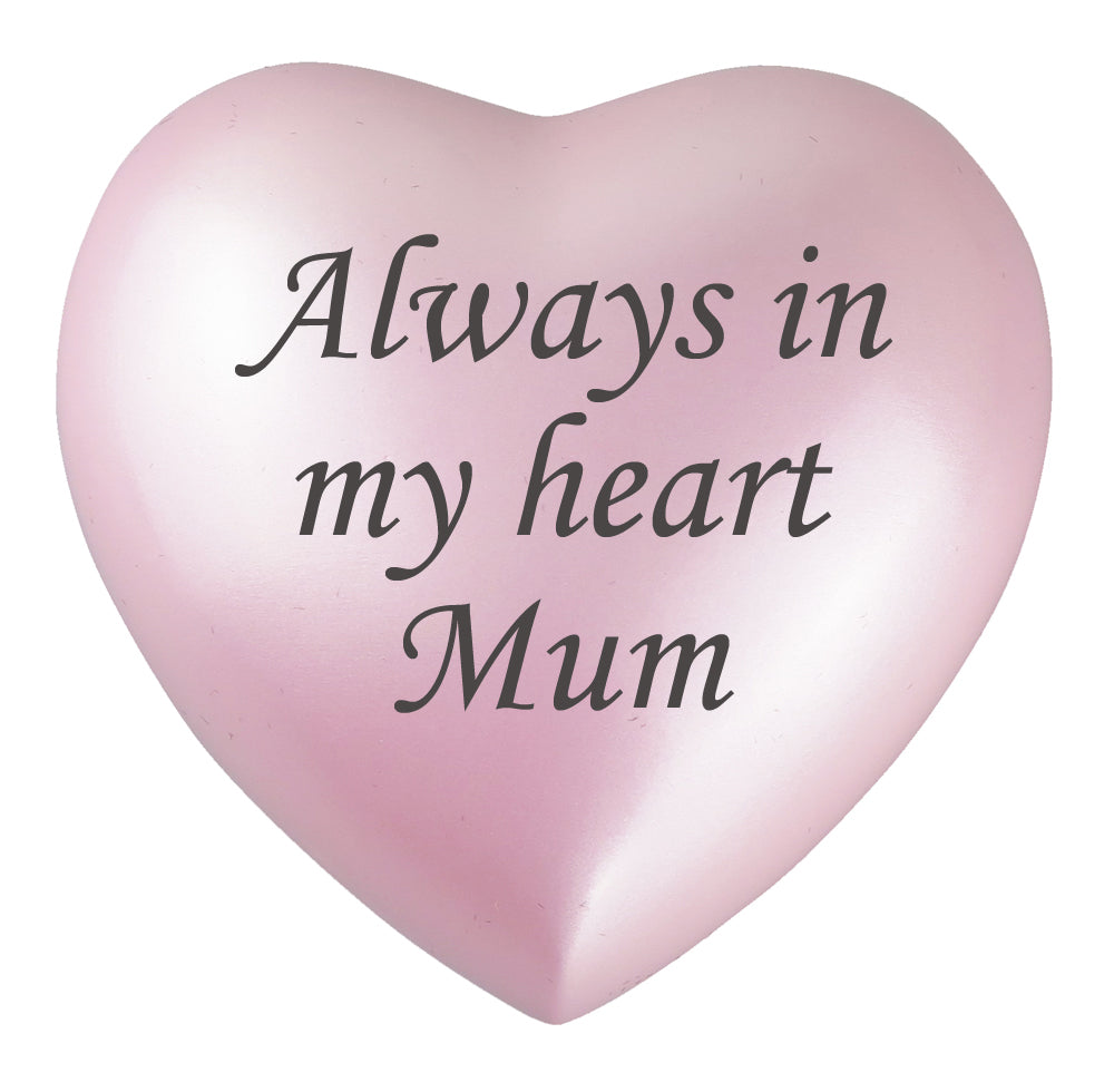 Always in my Heart Mum Pink Heart Brass Keepsake Urn