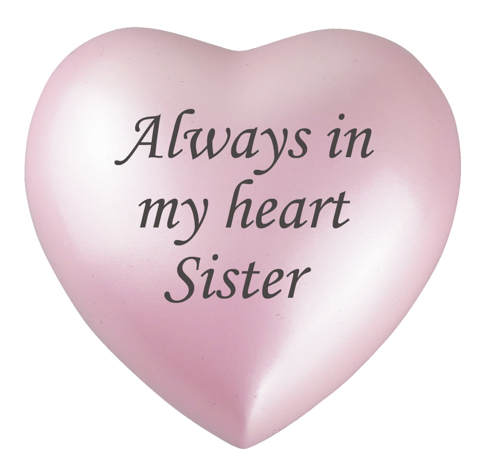 Always in my Heart Sister Pink Heart Brass Keepsake Urn