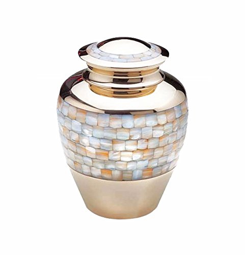 Large Mother of Pearl Adult Brass Urn with Optional Personalisation