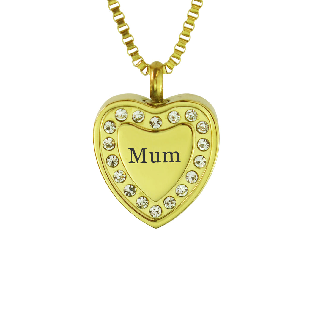 Mum Crystal Gold Heart Cremation Urn Pendant
